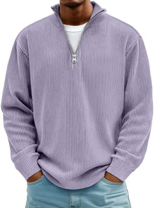Niklas | Herren Gerippter Half-Zip Stehkragen Pullover Sweatshirt – Violett