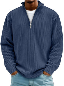 Niklas | Herren Gerippter Half-Zip Stehkragen Pullover Sweatshirt – Marineblau
