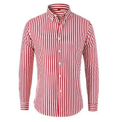 Herren Gestreiftes Langarmhemd mit Knopfleiste – Rot