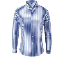 Herren Gestreiftes Langarmhemd mit Knopfleiste – Blau