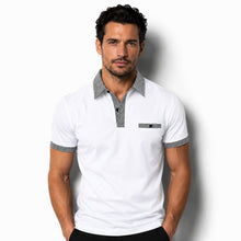 Herren-Kurzarm-Poloshirt mit gemustertem Besatz – Weiß