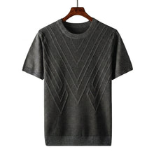 Herren Kurzarm Strickoberteil mit geometrischem V Muster – Grau
