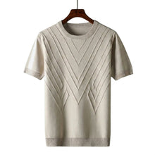 Herren Kurzarm Strickoberteil mit geometrischem V Muster – Aprikose
