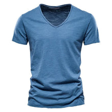 Sebastian | Herren Kurzarm V-Ausschnitt Slim-Fit T-Shirt knitterfrei – Blau