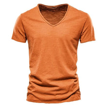 Sebastian | Herren Kurzarm V-Ausschnitt Slim-Fit T-Shirt knitterfrei – Orange
