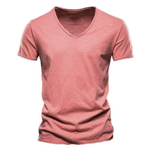 Sebastian | Herren Kurzarm V-Ausschnitt Slim-Fit T-Shirt knitterfrei – Rosa