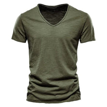 Sebastian | Herren Kurzarm V-Ausschnitt Slim-Fit T-Shirt knitterfrei – Armeegrün