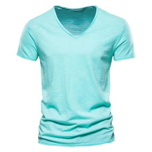 Sebastian | Herren Kurzarm V-Ausschnitt Slim-Fit T-Shirt knitterfrei – Türkis