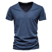 Sebastian | Herren Kurzarm V-Ausschnitt Slim-Fit T-Shirt knitterfrei – Dunkelblau