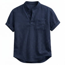 Herren-Kurzarmhemd mit Stehkragen, Knopfleiste und Brusttasche – Marineblau