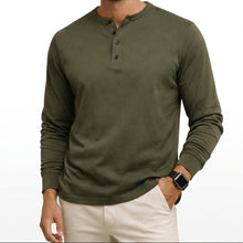 Herren-Langarm-Henley-Shirt mit Knopfleiste und Rippbündchen – Armeegrün