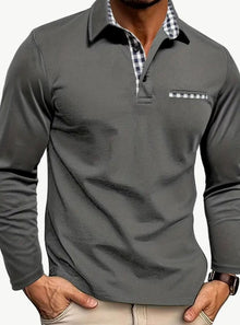 Fabian | Herren Langarm Polo-Shirt Klassischer Karo-Kragen Slim-Fit – Grau