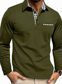 Fabian | Herren Langarm Polo-Shirt Klassischer Karo-Kragen Slim-Fit – Olivgrün
