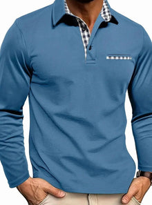 Fabian | Herren Langarm Polo-Shirt Klassischer Karo-Kragen Slim-Fit – Hellblau