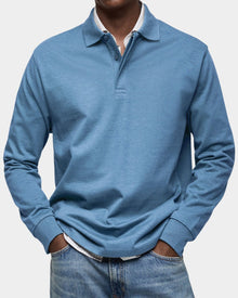 Stefan | Herren Langarm-Poloshirt klassischer Schnitt atmungsaktiv – Hellblau