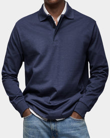 Stefan | Herren Langarm-Poloshirt klassischer Schnitt atmungsaktiv – Marineblau