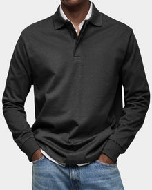Stefan | Herren Langarm-Poloshirt klassischer Schnitt atmungsaktiv – Schwarz