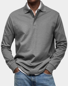 Stefan | Herren Langarm-Poloshirt klassischer Schnitt atmungsaktiv – Grau