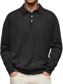 Leon | Herren Langarm-Poloshirt klassischer Schnitt knitterarm – Schwarz