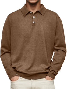Leon | Herren Langarm-Poloshirt klassischer Schnitt knitterarm – Braun