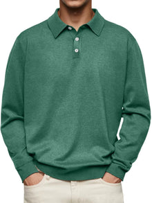 Leon | Herren Langarm-Poloshirt klassischer Schnitt knitterarm – Dunkelgrün