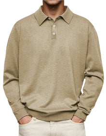 Leon | Herren Langarm-Poloshirt klassischer Schnitt knitterarm – Khaki