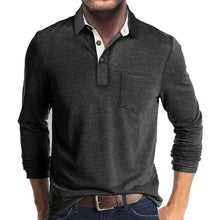 Sebastian | Herren Langarm-Poloshirt mit Brusttasche und Knopfleiste – Dunkelgrau