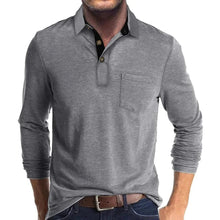 Sebastian | Herren Langarm-Poloshirt mit Brusttasche und Knopfleiste – Hellgrau