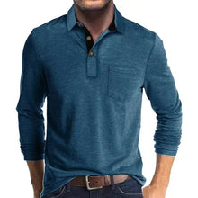 Sebastian | Herren Langarm-Poloshirt mit Brusttasche und Knopfleiste – Blau
