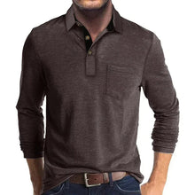 Sebastian | Herren Langarm-Poloshirt mit Brusttasche und Knopfleiste – Dunkelbraun