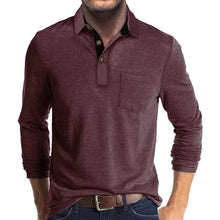 Sebastian | Herren Langarm-Poloshirt mit Brusttasche und Knopfleiste – Dunkelrot