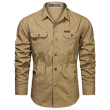 Herren-Langarmhemd mit Knopfleiste und Brusttaschen – Khaki