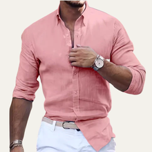 Herren Langarmhemd mit Kragen und durchgehender Knopfleiste – Rosa