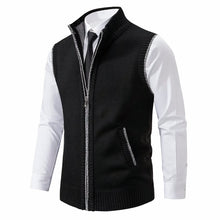 Maximilian | Herren Mens Cardigan Strick-Weste Reißverschluss Stehkragen – Schwarz