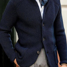 Tobias | Herren Mens Cardigan Strickjacke mit Knopfleiste Waffelstrick – Blau