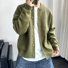 Thomas | Herren Mens Cardigan Strickjacke Rundhals Knopfleiste Oversized – Grün
