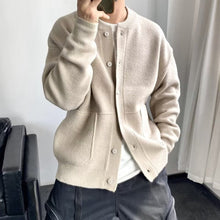 Thomas | Herren Mens Cardigan Strickjacke Rundhals Knopfleiste Oversized – Beige