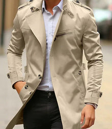 Maximilian | Herren Mens Wool Coat Eleganter Slim-Fit Trenchcoat – Hellbeige