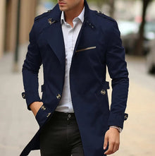 Maximilian | Herren Mens Wool Coat Eleganter Slim-Fit Trenchcoat – Dunkelblau
