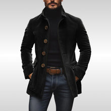 Fabian | Herren Mens Wool Coat Slim-Fit Cord Winterjacke mit Knöpfen – Schwarz