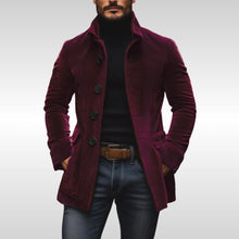 Fabian | Herren Mens Wool Coat Slim-Fit Cord Winterjacke mit Knöpfen – Weinrot