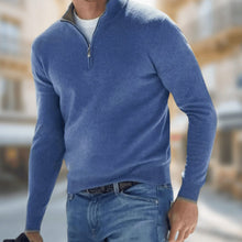 Matthias | Herren Reißverschluss am Kragen Langarm Strickpullover Casual Fit – Blau