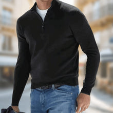 Matthias | Herren Reißverschluss am Kragen Langarm Strickpullover Casual Fit – Schwarz