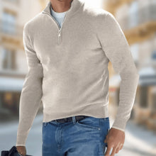 Matthias | Herren Reißverschluss am Kragen Langarm Strickpullover Casual Fit – Beige