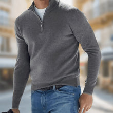 Matthias | Herren Reißverschluss am Kragen Langarm Strickpullover Casual Fit – Grau