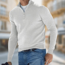 Matthias | Herren Reißverschluss am Kragen Langarm Strickpullover Casual Fit – Weiß