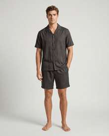 Herren Schlafanzug kurz gemustert mit Hemd und Shorts – Schwarzes Karomuster