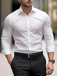 Julian | Herren Slim-Fit Knitterfreies Langarm Business-Hemd – Weiß