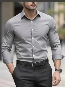 Julian | Herren Slim-Fit Knitterfreies Langarm Business-Hemd – Grau