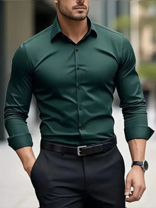 Julian | Herren Slim-Fit Knitterfreies Langarm Business-Hemd – Grün